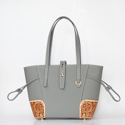Genuine Leather Carved Western Unique Floral Flower Tote Bag Classic Real Leather Tote Bag