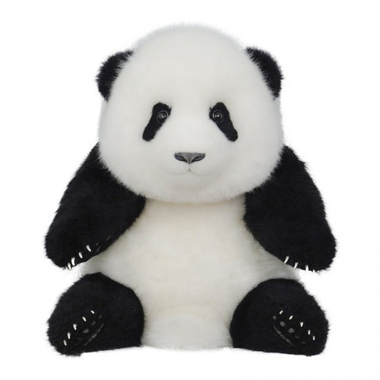 High Quality Sheepskin Plush Panda Bear Giant Soft Doll with Embroidered Technics Perfect Gift for Children