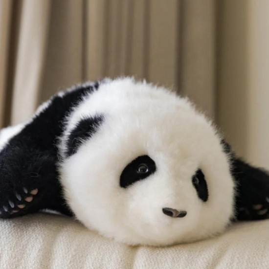 High Quality Sheepskin Plush Panda Bear Giant Soft Doll with Embroidered Technics Perfect Gift for Children