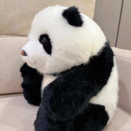 High Quality Sheepskin Plush Panda Bear Giant Soft Doll with Embroidered Technics Perfect Gift for Children