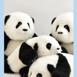High Quality Sheepskin Plush Panda Bear Giant Soft Doll with Embroidered Technics Perfect Gift for Children