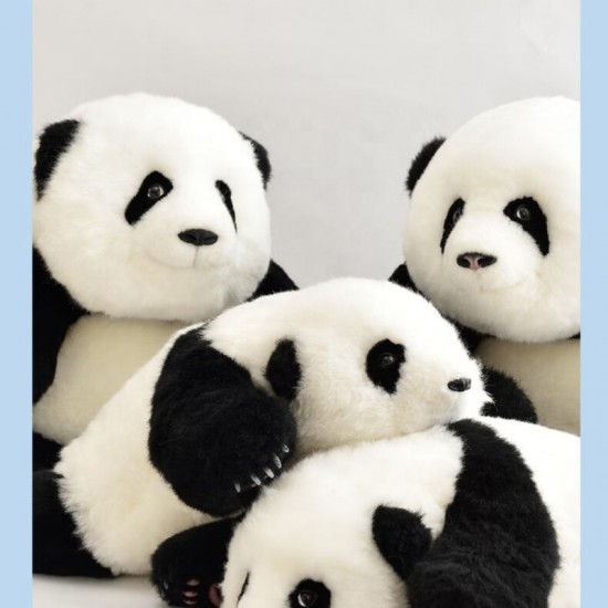 High Quality Sheepskin Plush Panda Bear Giant Soft Doll with Embroidered Technics Perfect Gift for Children