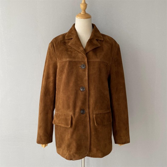 Wholesale Soft Stylish Genuine Suede Sheepskin Coat Suit Clothes Windproof Autumn Custom Women Jackets Made of Sheep Leather