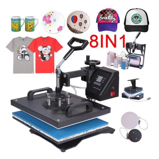 8 in 1 Combination Sublimation Hot Press T-shirt Heat Transfer Machine for Mugs/phone Cases/keychains