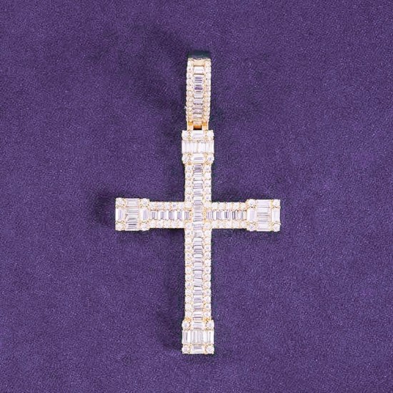 Pass Diamond Tester Hip Hop D Color Bling VVS Moissanite Baguette Cross Pendant With 925 Sterling Silver GRA Men