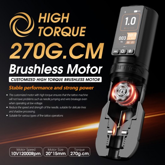 Ambition Soldier 270 S 2400mAh 4.0-4.5-5.0mm Stroke Tattoo Gun Brushless Motor Professional Wireless Rotary Tattoo Pen Machine