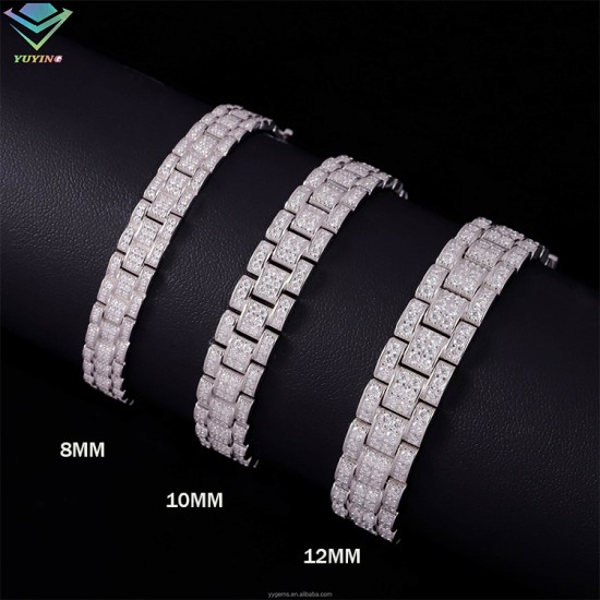 New Design Mossanite Cuban Bracelet Fine Jewelry 8mm 10mm 12mm S925 Silver Moissanite Bracelet VVS Lab Diamond Cuban Bracelet