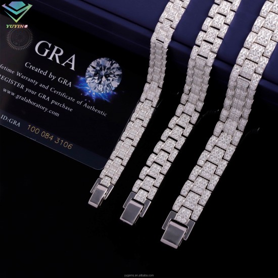 New Design Mossanite Cuban Bracelet Fine Jewelry 8mm 10mm 12mm S925 Silver Moissanite Bracelet VVS Lab Diamond Cuban Bracelet