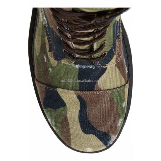 Extra Round Toe Battle Scars Distressed Lug Men Trendy Shoes Safety Climbing Hiking Biker Boots Strike Camo Canvas Combat Boot