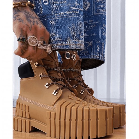 Extra Round Toe Battle Scars Distressed Lug Men Trendy Shoes Safety Climbing Hiking Biker Boots Strike Camo Canvas Combat Boot