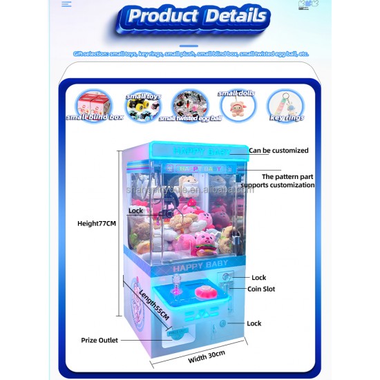 Multi Coin Acceptor Mini Claw Machine Kids Games Small Doll Crane Candy Machine Prize Catching Game Machine Plush Toy
