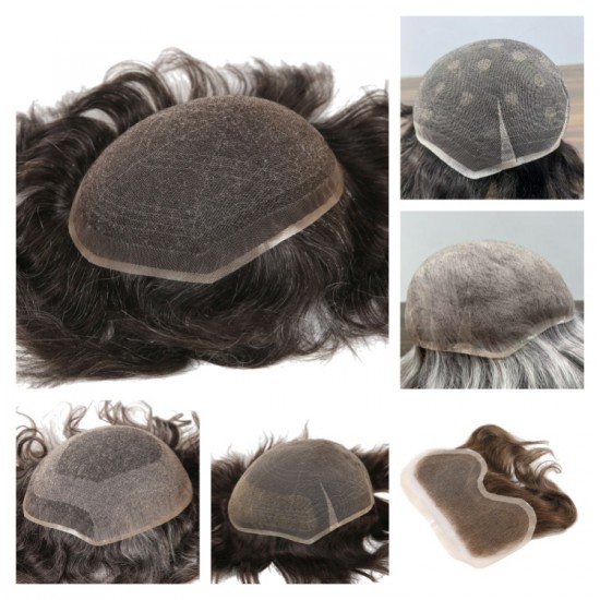 100% Density Hair Prosthesis Toupee for Men  Full French Lace Mens Human Hair Replacement Systems Breathable Toupee for Men