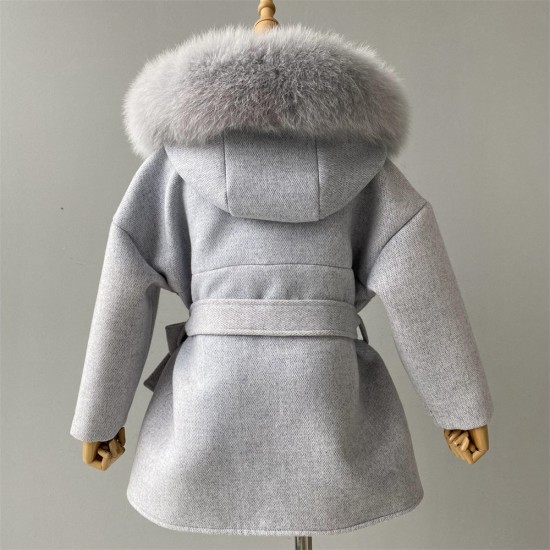 Factory Wholesale Winter Warm Toddler Knitted Cashmere Wool Coat With Fox Fur Collar and Cuffs Kids Cashmere Coat