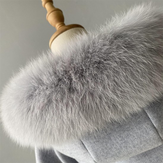 Factory Wholesale Winter Warm Toddler Knitted Cashmere Wool Coat With Fox Fur Collar and Cuffs Kids Cashmere Coat