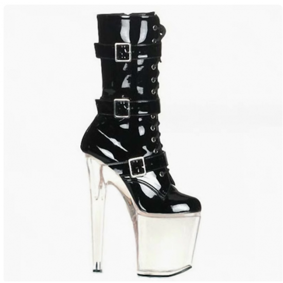 New 20cm European and American Pole Dance Model Catwalk Performance Shoes Low-top Patent Leather Short Boots