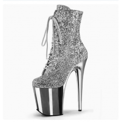 20cm Glitter Sequins Model Catwalk High Heels Stiletto Electroplated Bottom Short Boots Super High Heel Pole Dance Shoes