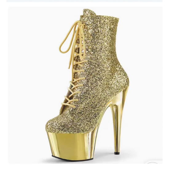 20cm Glitter Sequins Model Catwalk High Heels Stiletto Electroplated Bottom Short Boots Super High Heel Pole Dance Shoes