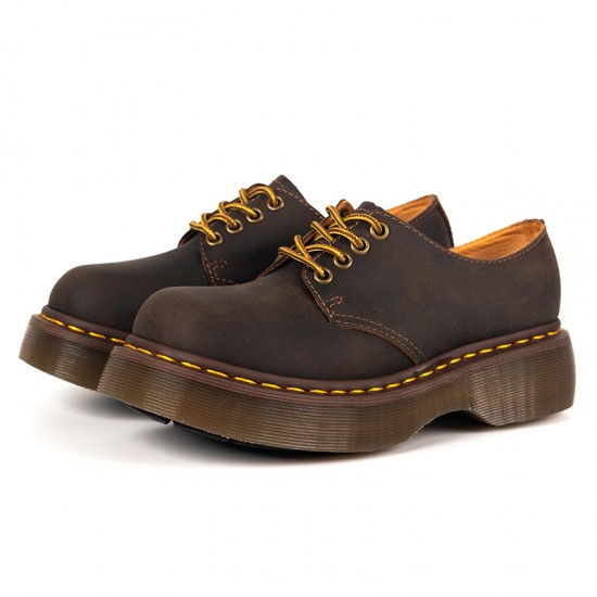 Dropshipping Custom Logo British Style Unisex Genuine Leather Vintage Boots Casual 5CM Thick Soled Cowhide Handmade Walking Shoe