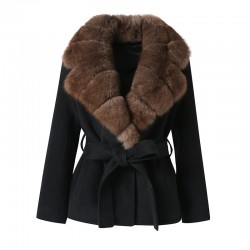 New Coming Women Wool Cashmere Coat Real Fur Collar Winter Trendy Wool Coat