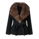 New Coming Women Wool Cashmere Coat Real Fur Collar Winter Trendy Wool Coat