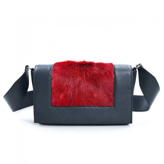 Fall Winter Fur Cross Body Bags Smooth Leather Hand Bags Leather Craft Female Purse Genuine Fur Custom Made Lady Handbag Red
