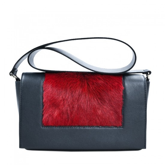 Fall Winter Fur Cross Body Bags Smooth Leather Hand Bags Leather Craft Female Purse Genuine Fur Custom Made Lady Handbag Red
