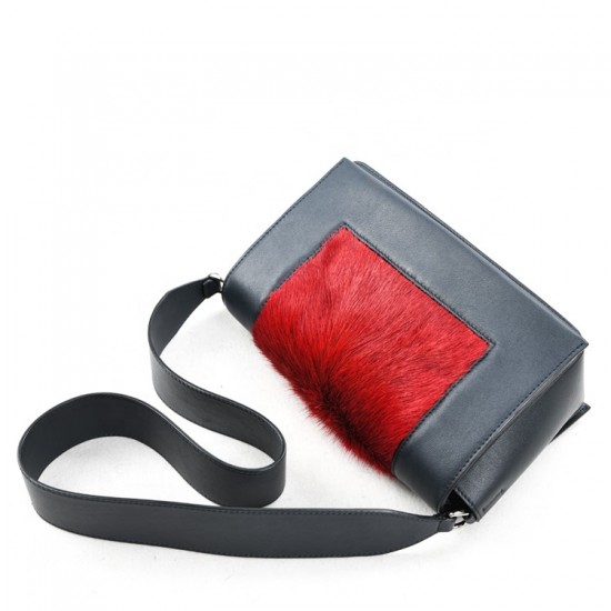 Fall Winter Fur Cross Body Bags Smooth Leather Hand Bags Leather Craft Female Purse Genuine Fur Custom Made Lady Handbag Red