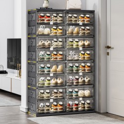 Jeko&Jeko 32 Pairs Size All Black Space Saving Household Items Storage Boxes & Bins Shoe Racks & Stands for Big Shoes
