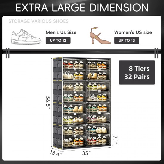 Jeko&Jeko 32 Pairs Size All Black Space Saving Household Items Storage Boxes & Bins Shoe Racks & Stands for Big Shoes