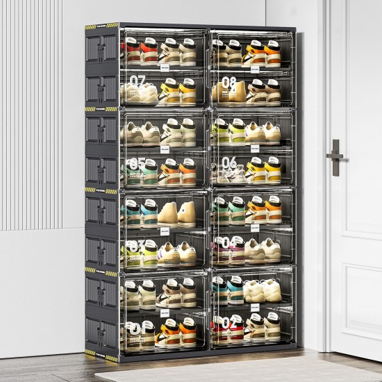Jeko&Jeko 32 Pairs Size All Black Space Saving Household Items Storage Boxes & Bins Shoe Racks & Stands for Big Shoes