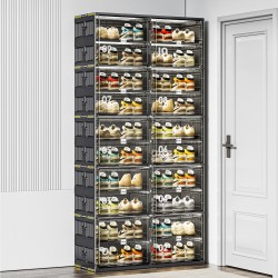 Jeko&Jeko 40 Pairs Black Shoe Organizer Durable PP Material Foldable Shoe Showcase with Big Capacity Shoe Storage Rack