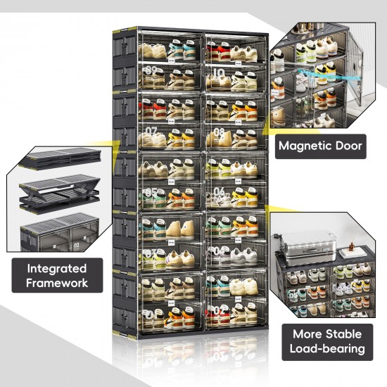Jeko&Jeko 40 Pairs Black Shoe Organizer Durable PP Material Foldable Shoe Showcase with Big Capacity Shoe Storage Rack