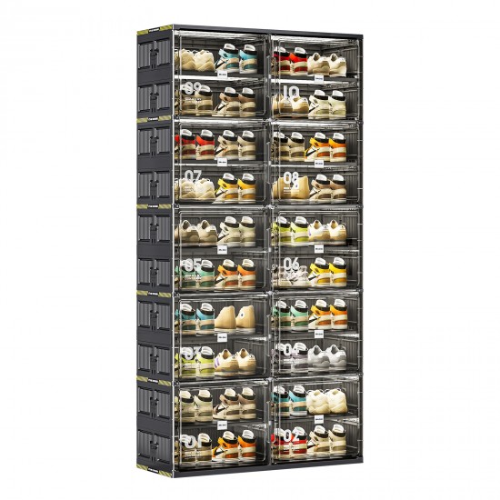 Jeko&Jeko 40 Pairs Black Shoe Organizer Durable PP Material Foldable Shoe Showcase with Big Capacity Shoe Storage Rack