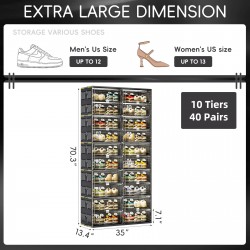 Jeko&Jeko 40 Pairs Black Shoe Organizer Durable PP Material Foldable Shoe Showcase with Big Capacity Shoe Storage Rack