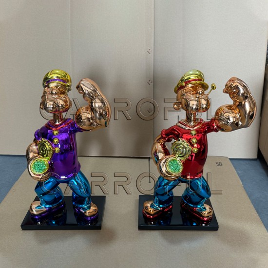 Direct Sales Cartoon Famous Chrome Plating Popeye Statue Gallery Pop Art Sculpture Collections Popeye Resin Sculpture