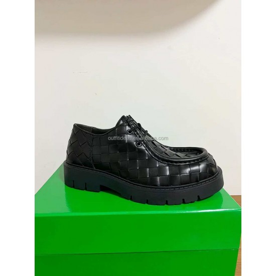 Smooth Calfskin New With Deep Calf Loafers for Men Lace-Up Dress Shoes Haddock All-Over Intrecciato Leather Loafers Derby Shoes