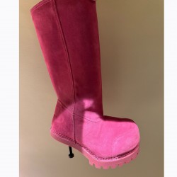 Wholesale Custom Hot Pink Big Toe Long Boots Winter Warm Genuine Leather Thin Heel Large Size Women Knee High Boots