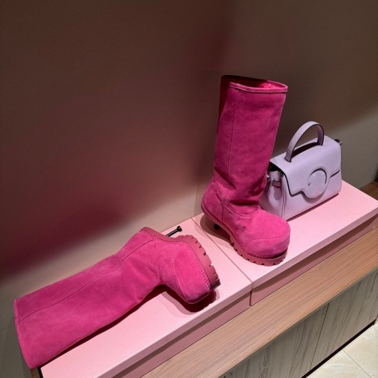 Wholesale Custom Hot Pink Big Toe Long Boots Winter Warm Genuine Leather Thin Heel Large Size Women Knee High Boots