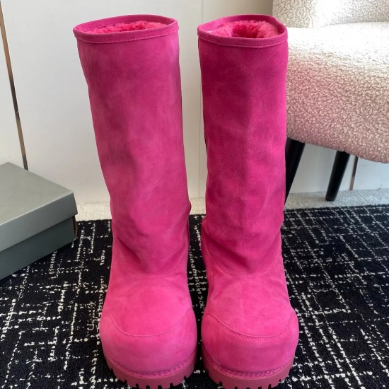 Wholesale Custom Hot Pink Big Toe Long Boots Winter Warm Genuine Leather Thin Heel Large Size Women Knee High Boots