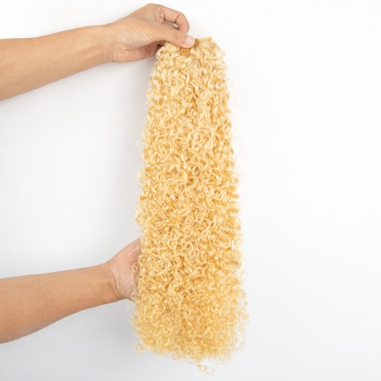 Salon High Quality Human Hair 613 Blonde Kinky Curly Deep Water Kinky Coily 613 Curly Hair Weft  for Full Head