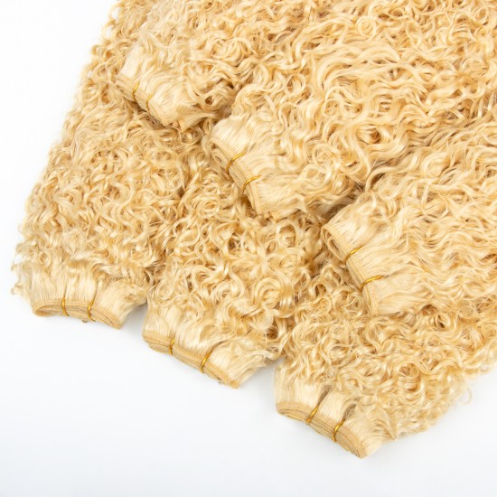 Salon High Quality Human Hair 613 Blonde Kinky Curly Deep Water Kinky Coily 613 Curly Hair Weft  for Full Head