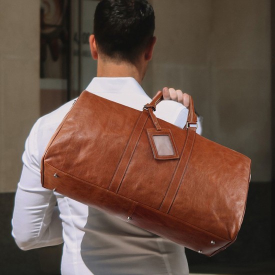 Hot Selling Large Capacity Vegetable Tanned Leather Travel Bag Business Leisure Genuine Leather Travel Bag Retro Fitness Bag