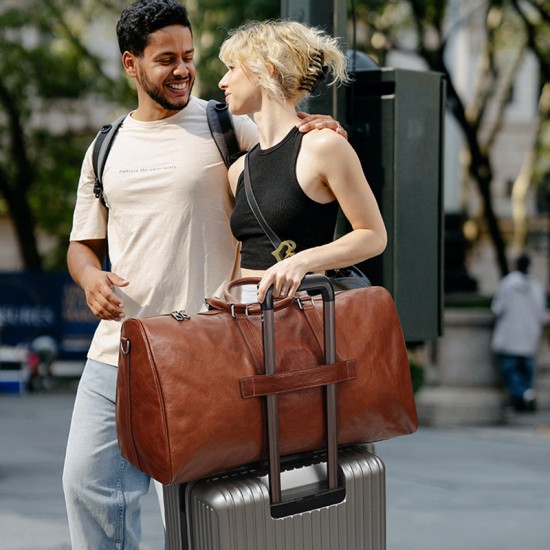 Hot Selling Large Capacity Vegetable Tanned Leather Travel Bag Business Leisure Genuine Leather Travel Bag Retro Fitness Bag