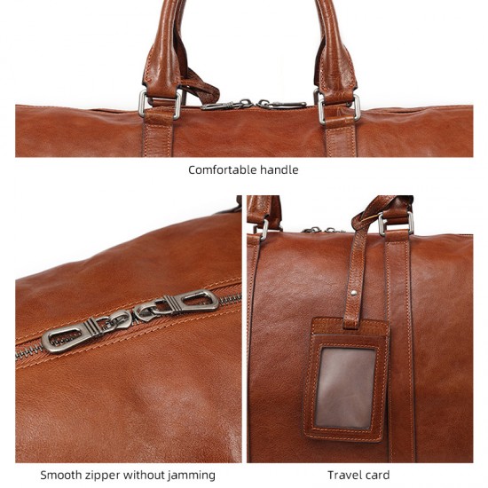 Hot Selling Large Capacity Vegetable Tanned Leather Travel Bag Business Leisure Genuine Leather Travel Bag Retro Fitness Bag