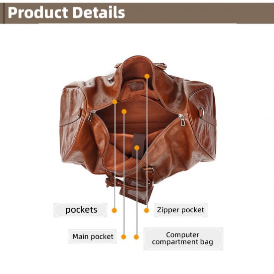 Hot Selling Large Capacity Vegetable Tanned Leather Travel Bag Business Leisure Genuine Leather Travel Bag Retro Fitness Bag