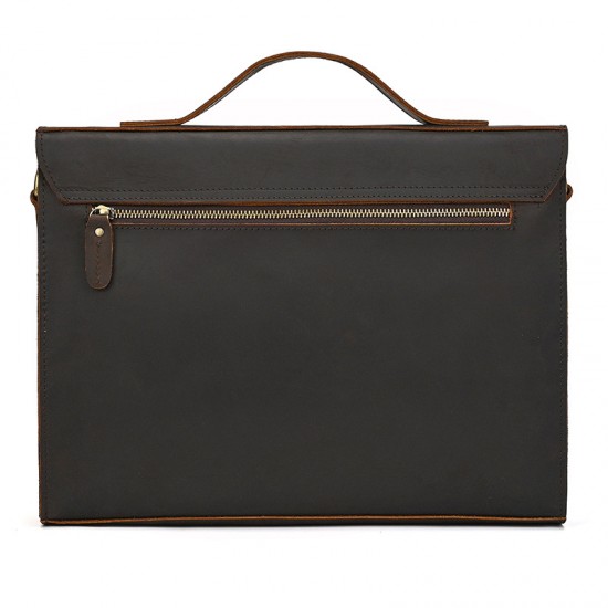 Men's Genuine Leather Shoulder Bag, Crazy Horse Leather Flap Crossbody Bag, 13 Inch Flap Business Tote