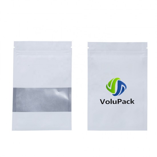 500pcs Custom Logo Matte White Aluminium Foil Mylar Ziplock Bag Food/Coffee/Aligner Package Bag Sachet With Window