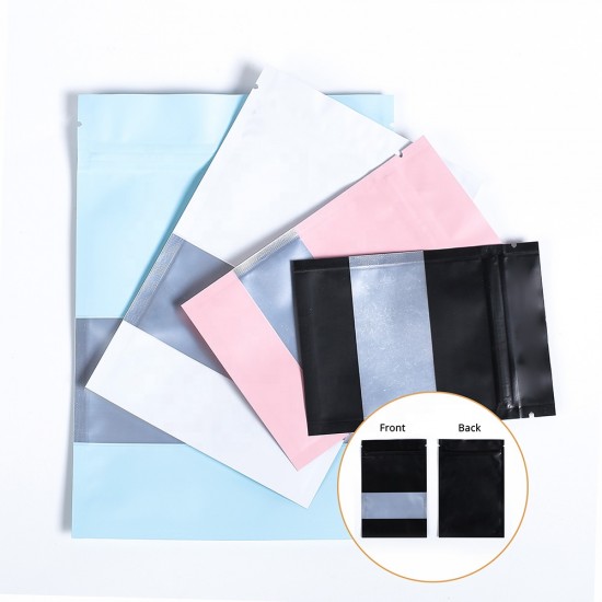 500pcs Custom Logo Matte White Aluminium Foil Mylar Ziplock Bag Food/Coffee/Aligner Package Bag Sachet With Window