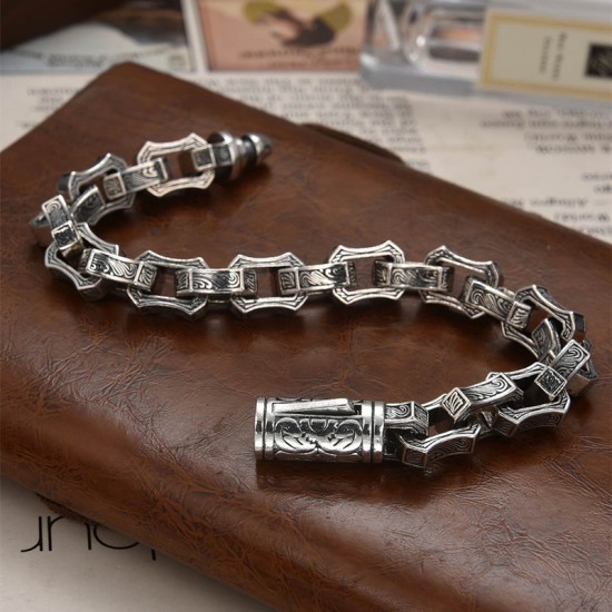 BOCAI 925 Sterling Silver Men's Fine Chain & Link Bracelet Simple European American Hip Hop Style for Gift or Party