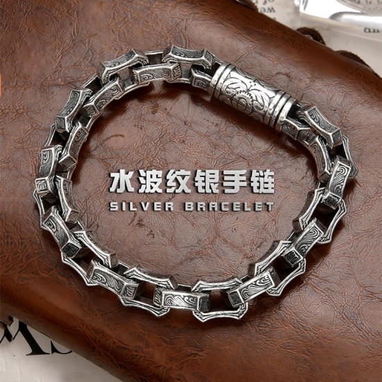 BOCAI 925 Sterling Silver Men's Fine Chain & Link Bracelet Simple European American Hip Hop Style for Gift or Party